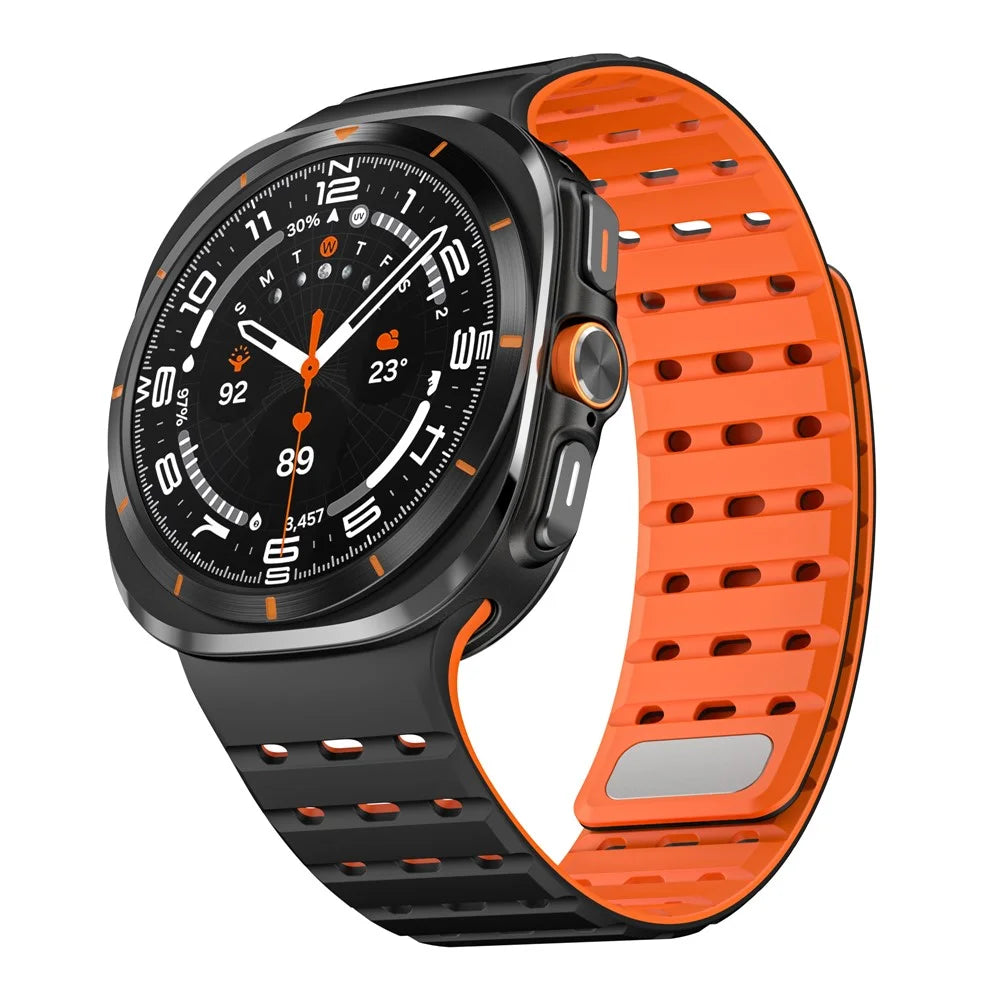 Watch Strap for Samsung Galaxy Watch Ultra2 47mm / Watch Ultra (2025) 47mm / Watch Ultra 47mm / Watch6 Classic 47mm Breathable Silicone Watchband - Black+Orange - 3