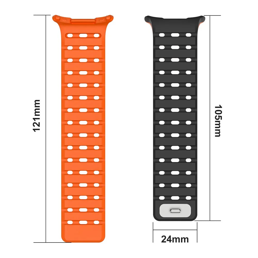 Watch Strap for Samsung Galaxy Watch Ultra2 47mm / Watch Ultra (2025) 47mm / Watch Ultra 47mm / Watch6 Classic 47mm Breathable Silicone Watchband - Black+Orange - 5