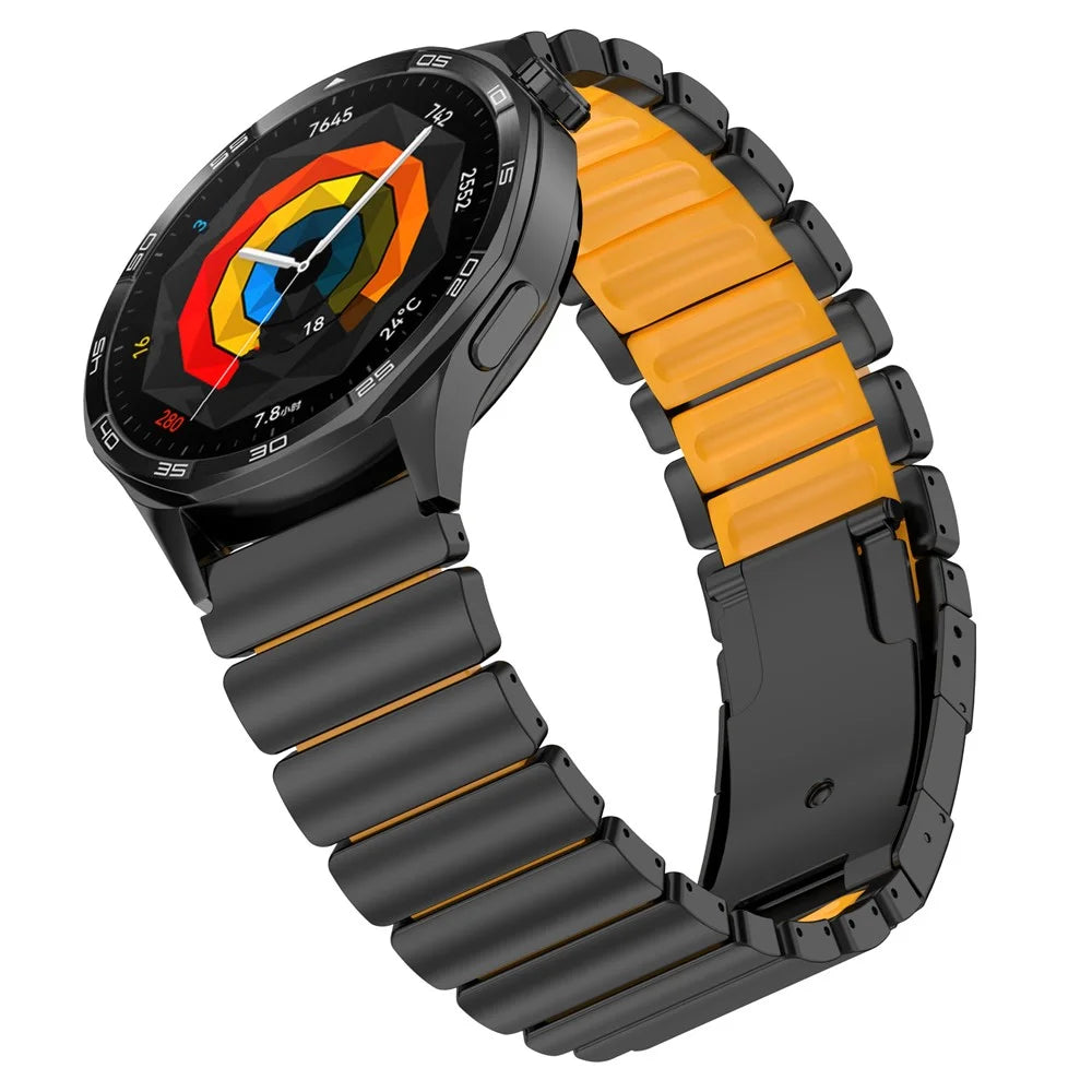 22mm Folding Clasp Watch Band for Huawei Watch GT 6 / 6 Pro / 5 / 5 Pro / 4 / 3 / 2 46mm Quick Release Titanium Alloy Wrist Strap - Black / Orange - 2