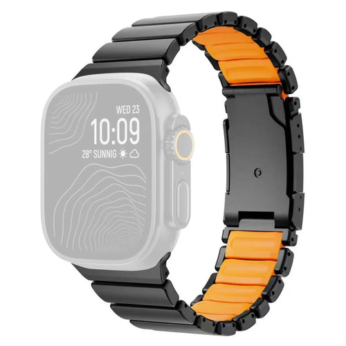 Folding Clasp Watch Band for Apple Watch Ultra 3 2 1 49mm  /  Series 11 10 46mm  /  9 8 7 45mm  /  SE3 SE2 SE 6 5 4 44mm  /  3 2 1 42mm Quick Release Titanium Alloy Wrist Strap - Black / Orange - 1