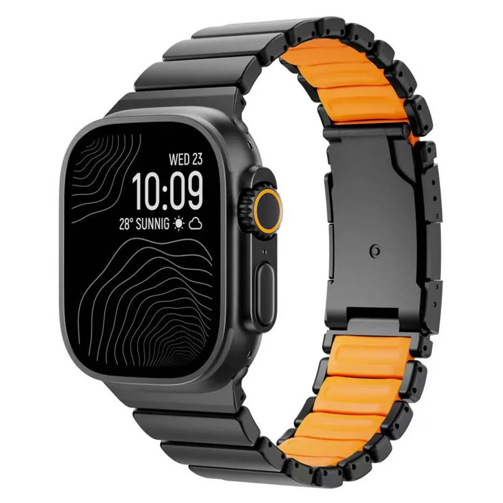 Folding Clasp Watch Band for Apple Watch Ultra 3 2 1 49mm  /  Series 11 10 46mm  /  9 8 7 45mm  /  SE3 SE2 SE 6 5 4 44mm  /  3 2 1 42mm Quick Release Titanium Alloy Wrist Strap - Black / Orange - 2