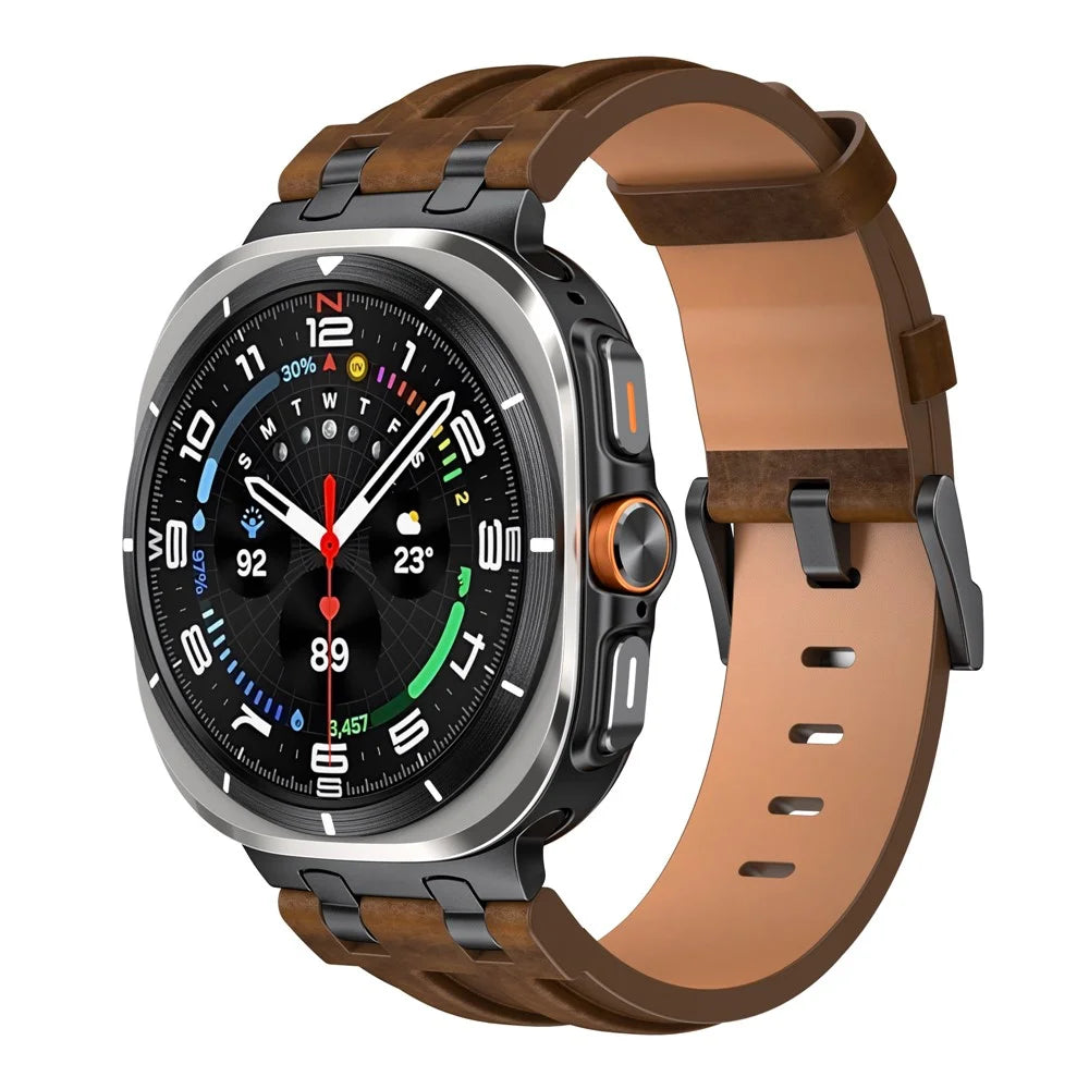 Crazy Horse Texture PU Watch Band for Samsung Galaxy Watch Ultra2 47mm / Watch Ultra (2025) 47mm / Watch Ultra 47mm / 6 Classic 47mm Retro Style Replacement Strap - Bronze - 2