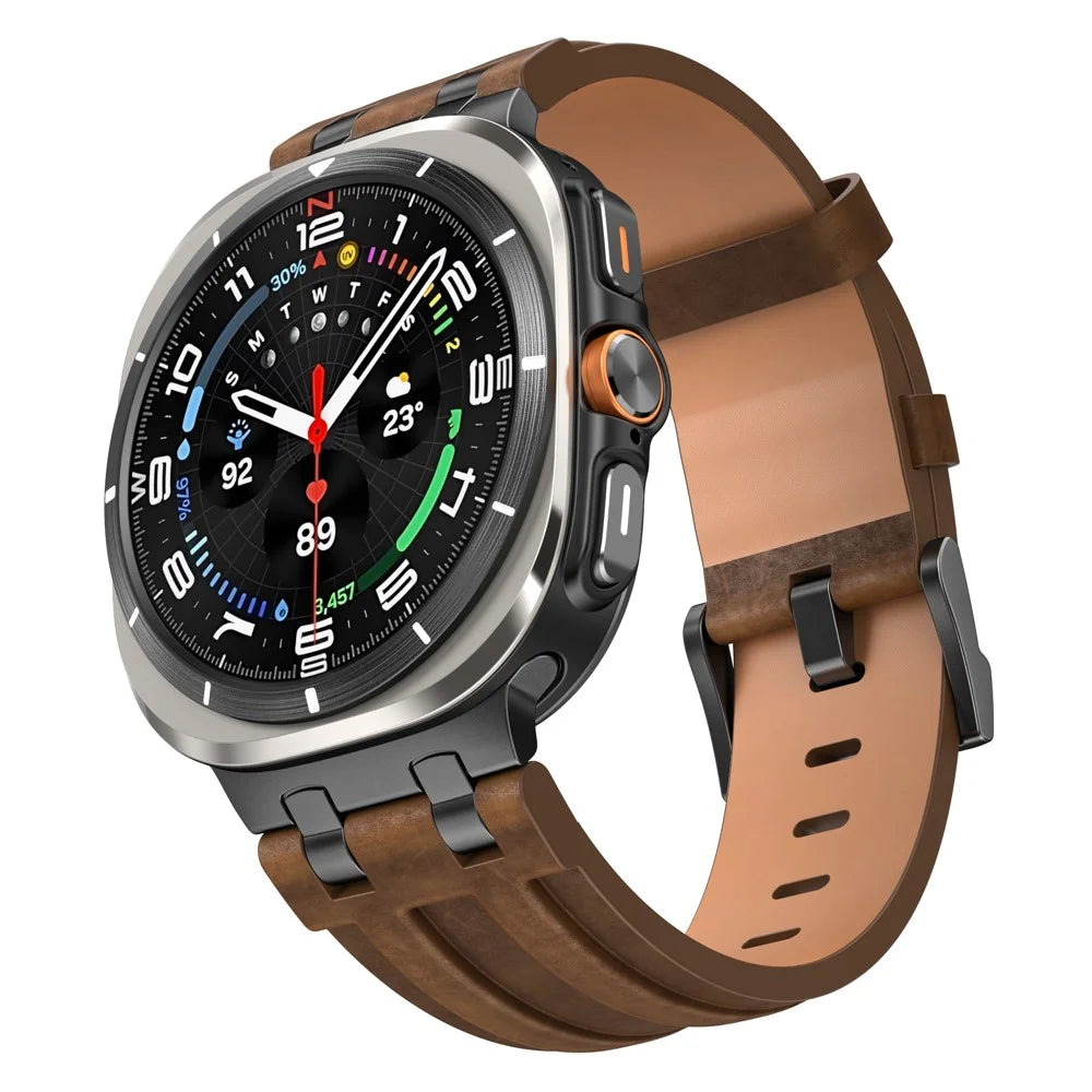 Crazy Horse Texture PU Watch Band for Samsung Galaxy Watch Ultra2 47mm / Watch Ultra (2025) 47mm / Watch Ultra 47mm / 6 Classic 47mm Retro Style Replacement Strap - Bronze - 3