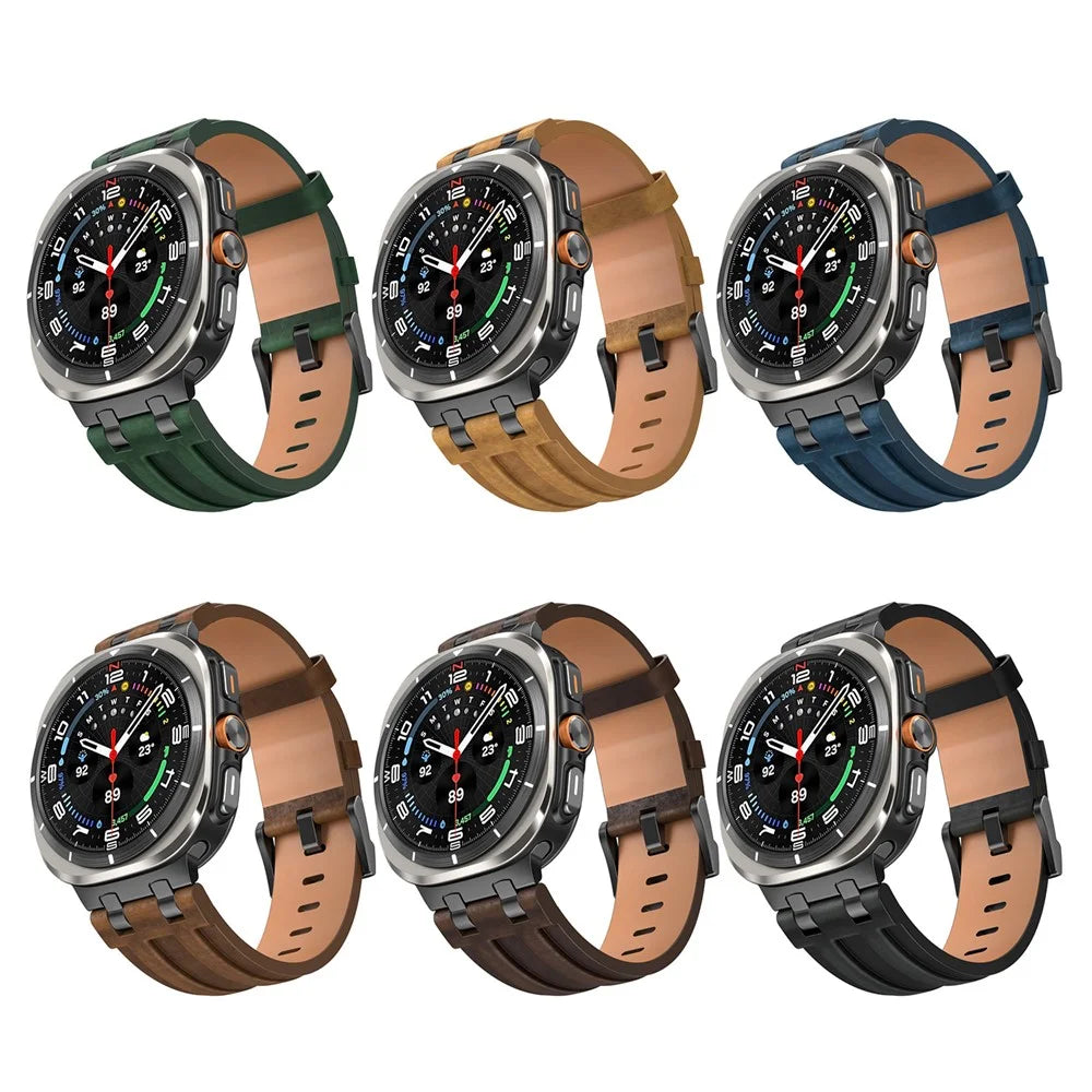 Crazy Horse Texture PU Watch Band for Samsung Galaxy Watch Ultra2 47mm / Watch Ultra (2025) 47mm / Watch Ultra 47mm / 6 Classic 47mm Retro Style Replacement Strap - Bronze - 7