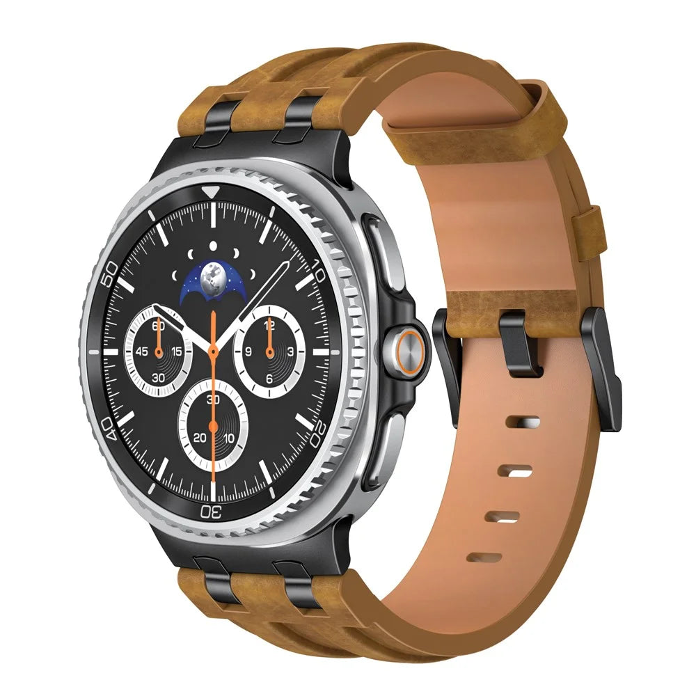 Crazy Horse Texture PU Watch Band for Samsung Galaxy Watch8 Classic 46mm / 8 44mm 40mm Retro Style Replacement Strap - Brown - 2