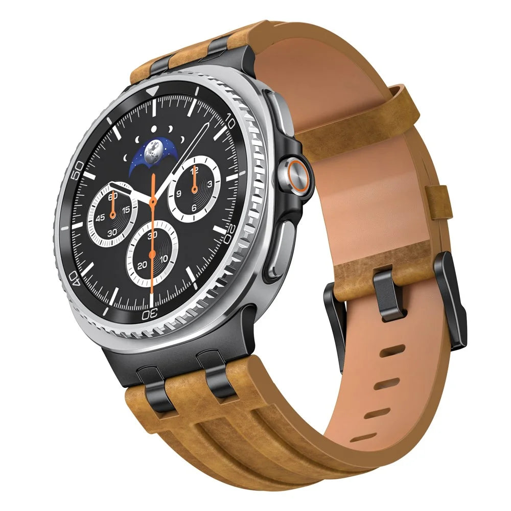 Crazy Horse Texture PU Watch Band for Samsung Galaxy Watch8 Classic 46mm / 8 44mm 40mm Retro Style Replacement Strap - Brown - 3