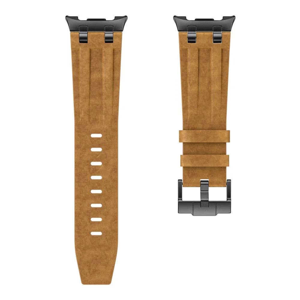 Crazy Horse Texture PU Watch Band for Samsung Galaxy Watch8 Classic 46mm / 8 44mm 40mm Retro Style Replacement Strap - Brown - 4