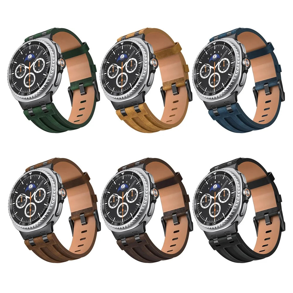 Crazy Horse Texture PU Watch Band for Samsung Galaxy Watch8 Classic 46mm / 8 44mm 40mm Retro Style Replacement Strap - Brown - 7