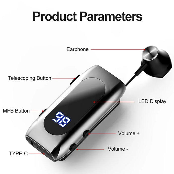 K55 Mono Bluetooth-Compatible Headset Wireless Vibration Business Clip On Telescoping Cable Semi In Ear Earphone - Grey - 6