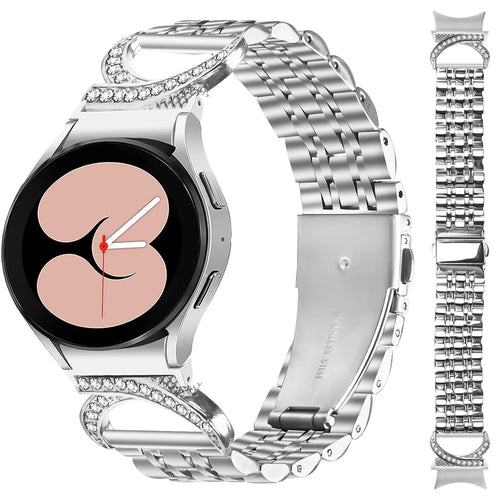 Watch Band For Samsung Galaxy Watch 5 Pro 45mm  /  Watch 5 Active 44mm  /  40mm  /  Watch 5 44mm  /  40mm 7-Bead Stainless Steel Strap with Rhinestone Ox Horn Style Professional Connector - Silver - 1