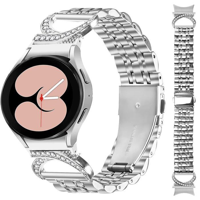Watch Band For Samsung Galaxy Watch 5 Pro 45mm  /  Watch 5 Active 44mm  /  40mm  /  Watch 5 44mm  /  40mm 7-Bead Stainless Steel Strap with Rhinestone Ox Horn Style Professional Connector - Silver - 1