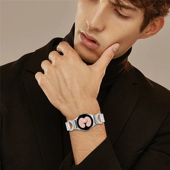 Watch Band For Samsung Galaxy Watch 5 Pro 45mm  /  Watch 5 Active 44mm  /  40mm  /  Watch 5 44mm  /  40mm 7-Bead Stainless Steel Strap with Rhinestone Ox Horn Style Professional Connector - Silver - 4