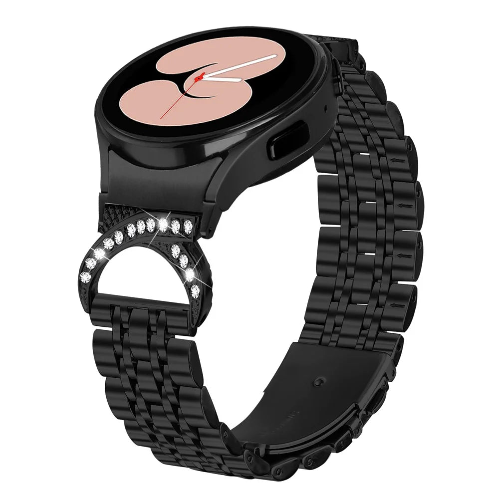 Watch Band For Samsung Galaxy Watch 5 Pro 45mm  /  Watch 5 Active 44mm  /  40mm  /  Watch 5 44mm  /  40mm 7-Bead Stainless Steel Electroplated Strap with Rhinestone Ox Horn Style Professional Connector - Black - 2