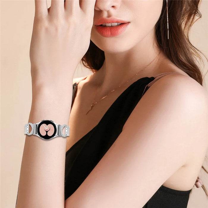 Watch Band For Samsung Galaxy Watch6 Classic 47mm  /  43mm  /  Watch6 44mm  /  40mm 7-Bead Stainless Steel Strap with Rhinestone Ox Horn Style Professional Connector - Silver - 5