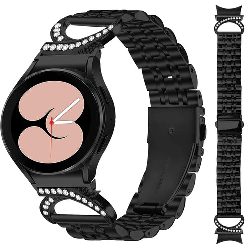 Watch Band For Samsung Galaxy Watch6 Classic 47mm  /  43mm  /  Watch6 44mm  /  40mm 7-Bead Stainless Steel Electroplated Strap with Rhinestone Ox Horn Style Professional Connector - Black - 1