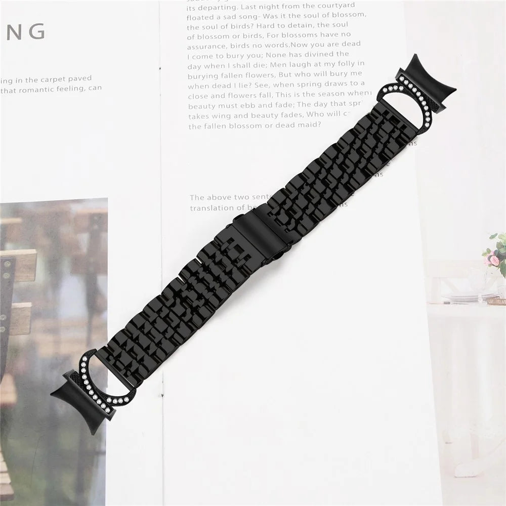 Watch Band For Samsung Galaxy Watch6 Classic 47mm  /  43mm  /  Watch6 44mm  /  40mm 7-Bead Stainless Steel Electroplated Strap with Rhinestone Ox Horn Style Professional Connector - Black - 3