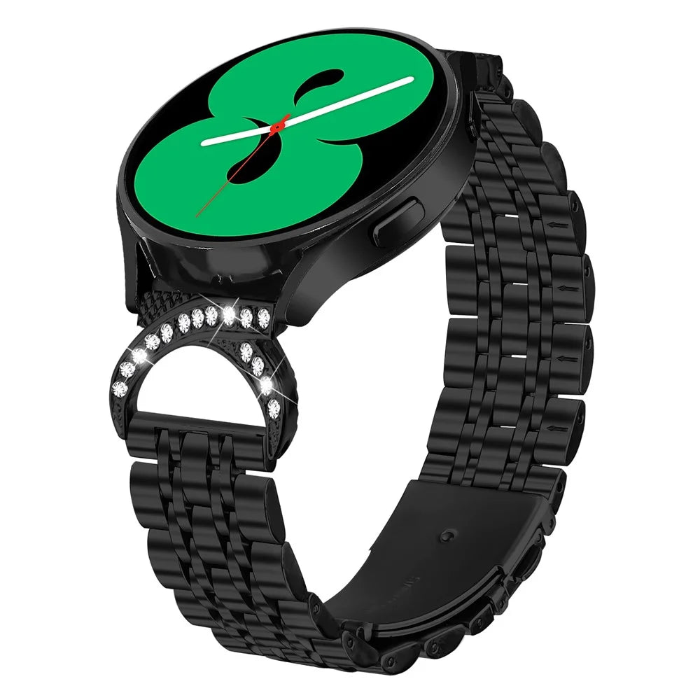 For Garmin Forerunner 570 42mm Strap Seven Bead Stainless Steel Watch Band with Rhinestone Ox Horn Style Connector - Black - 2