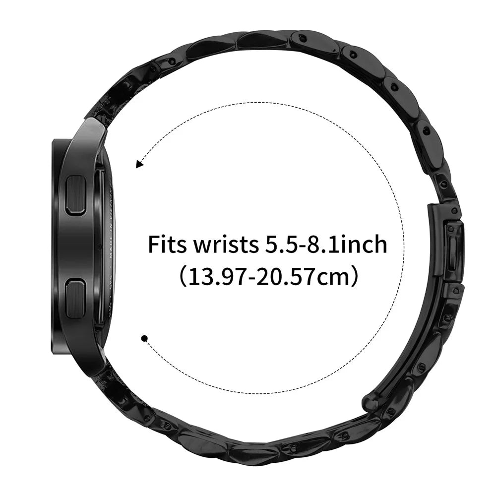 For Huami Amazfit T-Rex 3 Pro 44mm Strap Seven Bead Stainless Steel Watch Band with Rhinestone Ox Horn Style Connector - Black - 6