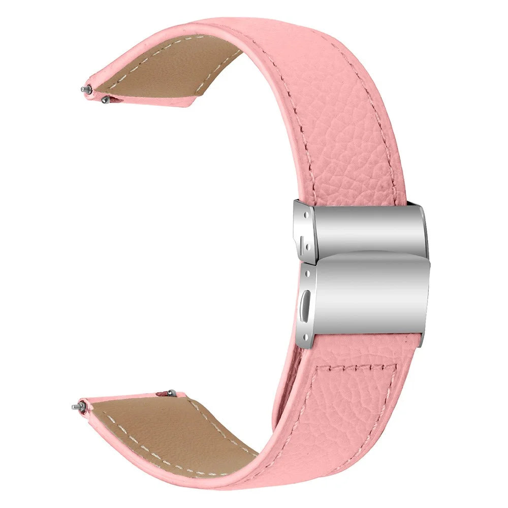 Wrist Strap For Huami Amazfit Active Max Genuine Leather Watch Band with Silver Connector Turtle Back Buckle - Pink - 1