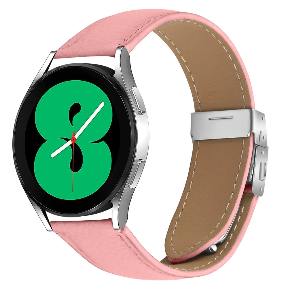 Wrist Strap For Huami Amazfit Active Max Genuine Leather Watch Band with Silver Connector Turtle Back Buckle - Pink - 2