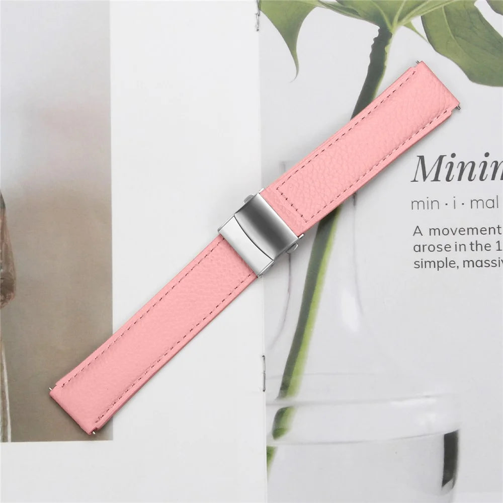 Wrist Strap For Huami Amazfit Active Max Genuine Leather Watch Band with Silver Connector Turtle Back Buckle - Pink - 3