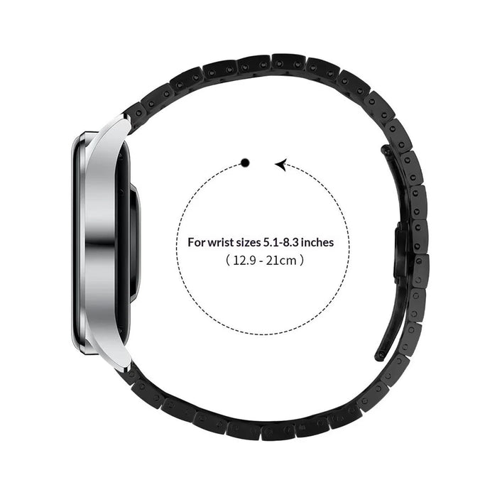 For Huami Amazfit Active Max Watch Band Butterfly Buckle Design Stainless Steel Strap - Black+Silver - 7