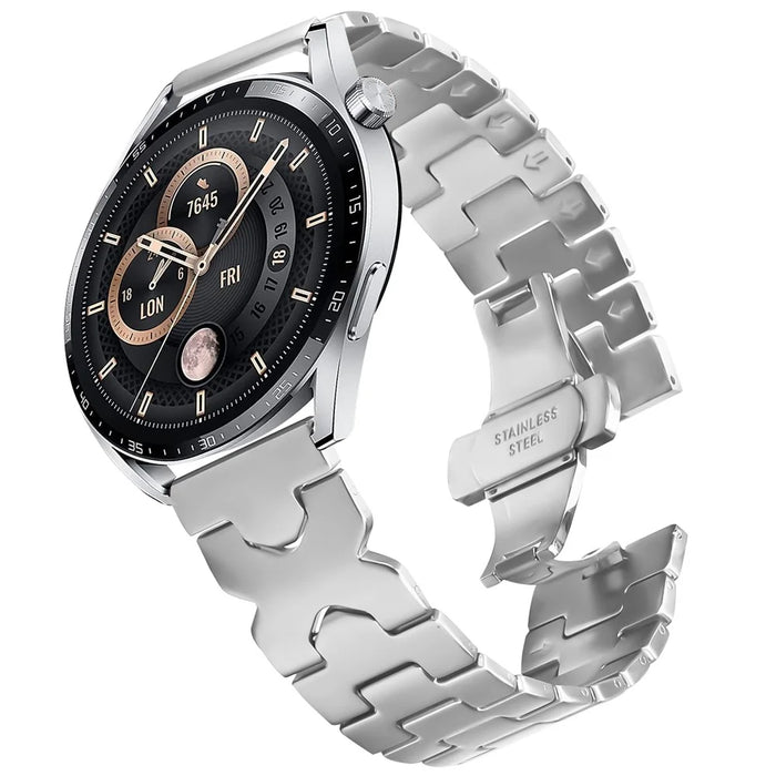 For Huami Amazfit Active Max Strap X Shape Link Stainless Steel Butterfly Clasp Watch Band - Silver - 2