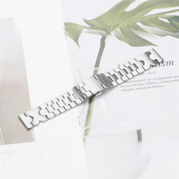 For Huami Amazfit Active Max Strap X Shape Link Stainless Steel Butterfly Clasp Watch Band - Silver - 4