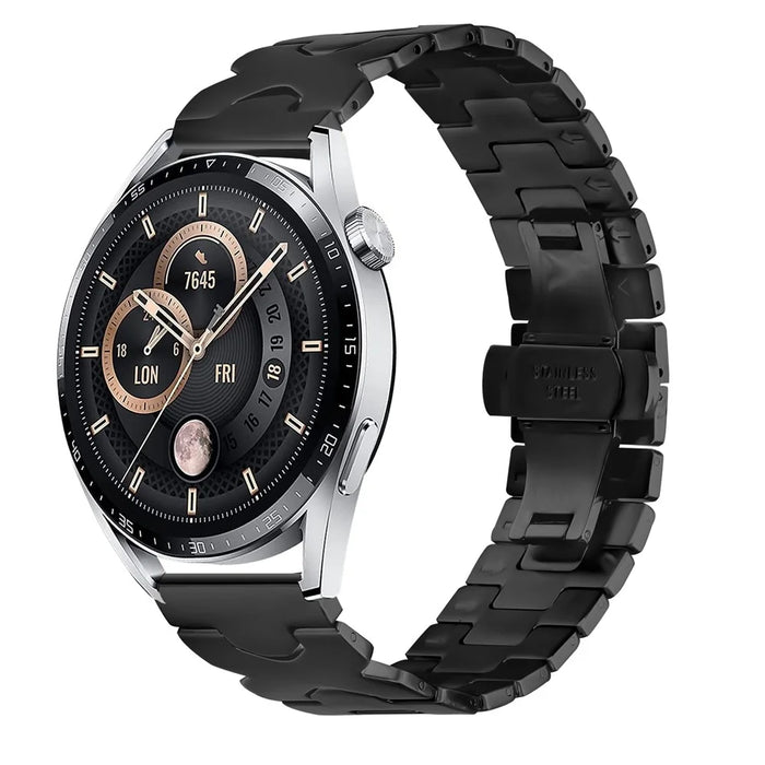 For Huami Amazfit Active Max Watch Strap X Shape Link Stainless Steel Butterfly Clasp Wrist Band - Black - 3