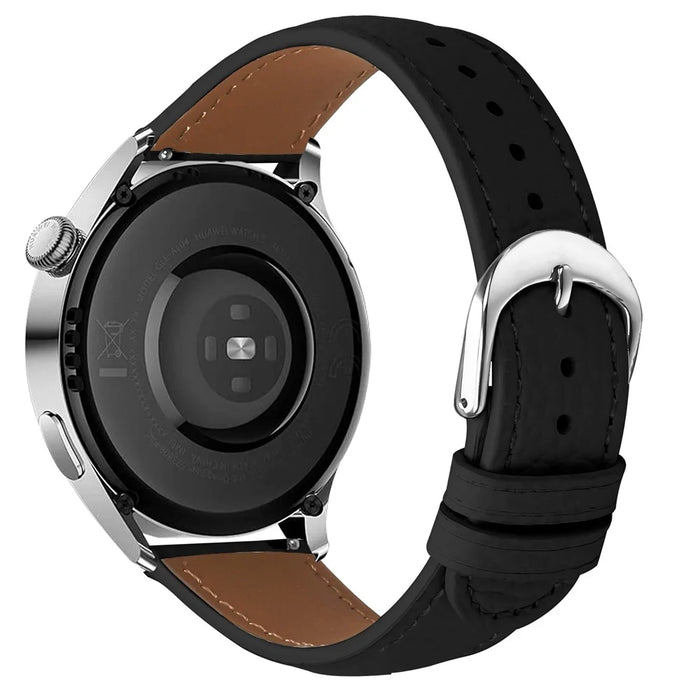 For Huami Amazfit Active Max Watch Band Litchi Texture Genuine Cow Leather Replacement Strap - Black - 1