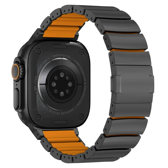 Watch Band for Apple Watch Ultra 3 2 1 49mm  /  Series 11 10 46mm  /  9 8 7 45mm  /  SE3 SE2 SE 6 5 4 44mm  /  3 2 1 42mm One Bead Titanium Alloy + Silicone Strap - Black+Orange - 1
