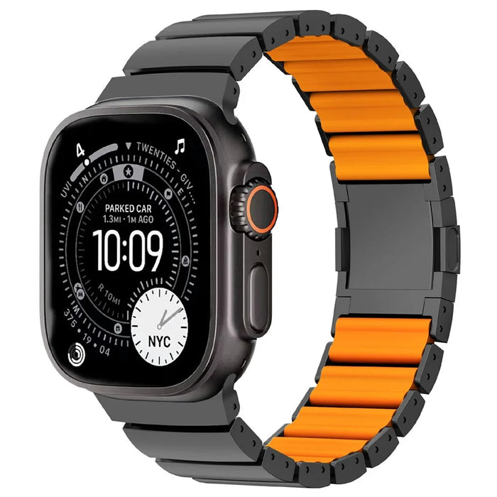 Watch Band for Apple Watch Ultra 3 2 1 49mm  /  Series 11 10 46mm  /  9 8 7 45mm  /  SE3 SE2 SE 6 5 4 44mm  /  3 2 1 42mm One Bead Titanium Alloy + Silicone Strap - Black+Orange - 2