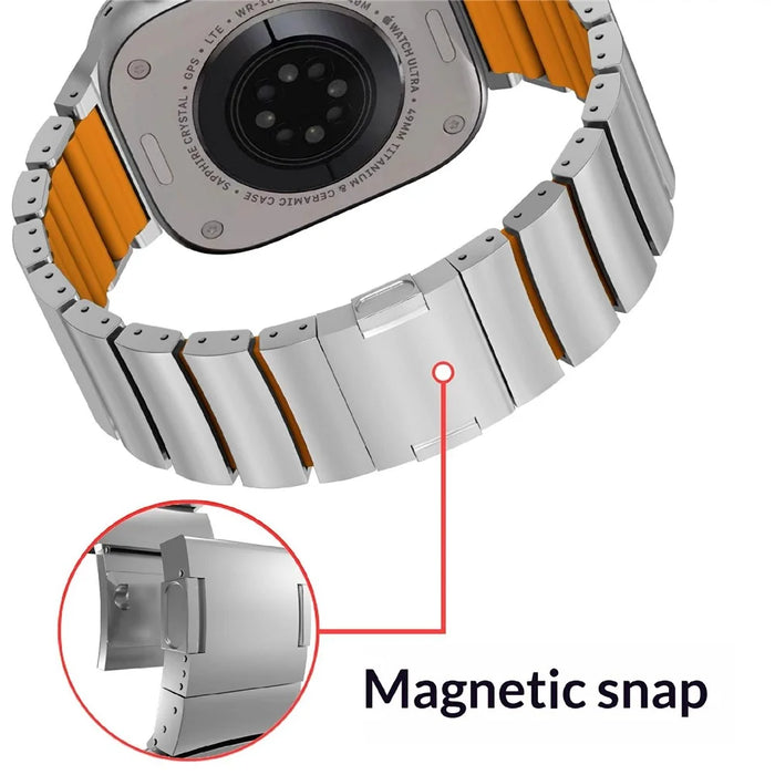 Watch Band for Apple Watch Ultra 3 2 1 49mm  /  Series 11 10 46mm  /  9 8 7 45mm  /  SE3 SE2 SE 6 5 4 44mm  /  3 2 1 42mm One Bead Titanium Alloy + Silicone Strap - Black+Orange - 4