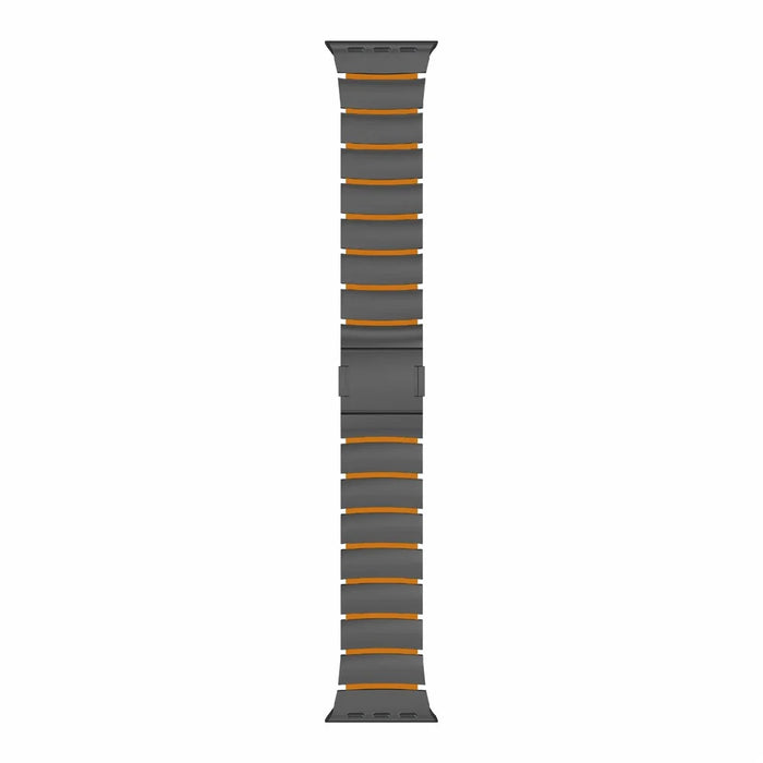 Watch Band for Apple Watch Series 11 10 42mm  /  9 8 7 41mm  /  SE3 SE2 SE 6 5 4 40mm  /  3 2 1 38mm One Bead Titanium Alloy + Silicone Strap - Black+Orange - 3