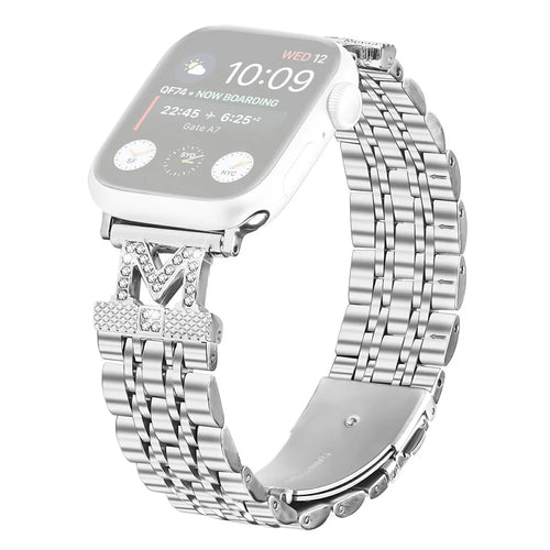 Stainless Steel Strap For Apple Watch Series 11 10 42mm  /  9 8 7 41mm  /  SE3 SE2 SE 6 5 4 40mm  /  3 2 1 38mm Rhinestone Decor M-Shaped Connector - Silver - 1