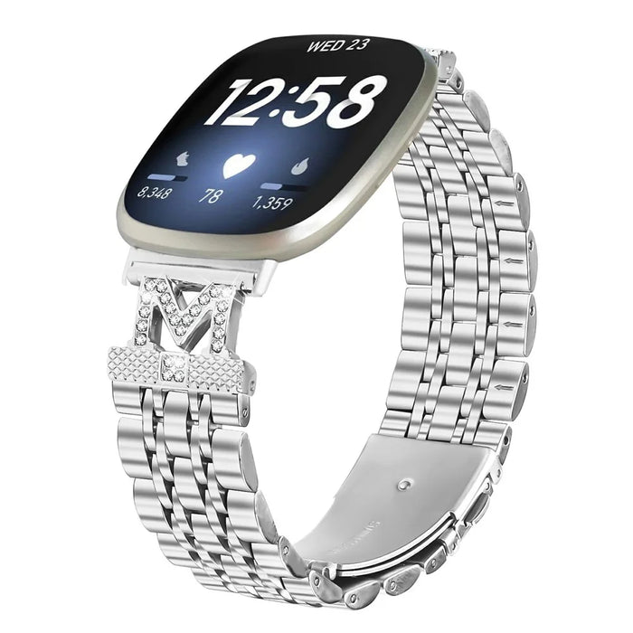 Watch Band For Fitbit Versa 3  /  Sense Stainless Steel Strap with Rhinestone Decor M-Shaped Connector - Silver - 2