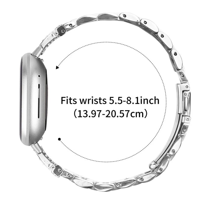 Watch Band For Fitbit Versa 3  /  Sense Stainless Steel Strap with Rhinestone Decor M-Shaped Connector - Silver - 7