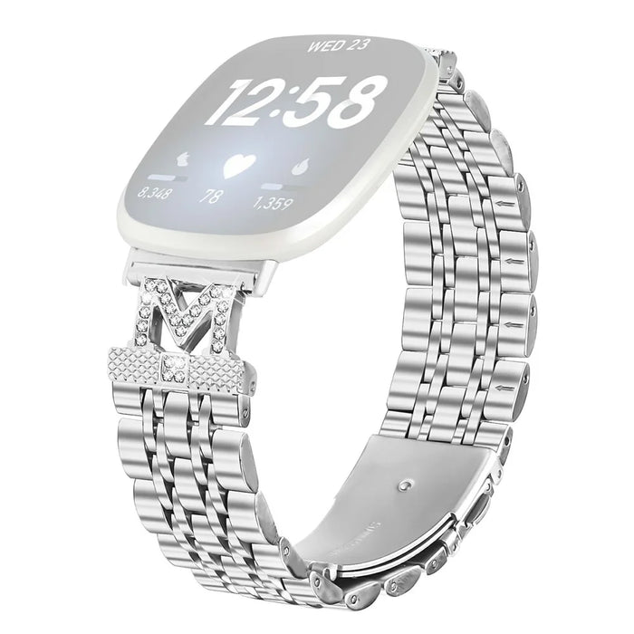 Watch Band For Fitbit Versa 4  /  Sense 2 Stainless Steel Strap with Rhinestone Decor M-Shaped Connector - Silver - 1