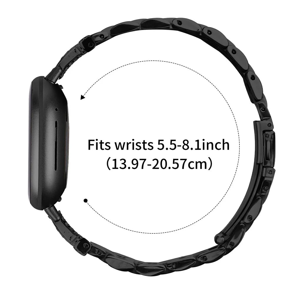 Watch Band For Fitbit Versa 4  /  Sense 2 Stainless Steel Metal Strap with M Shape Connector Rhinestone Decor - Black - 7