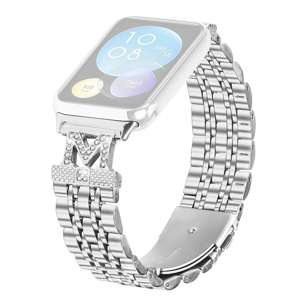 For Xiaomi Smart Band 10 Pro / 9 Pro / 8 Pro / Redmi Watch 6 / 5 / 4 Watch Band Stainless Steel Strap with Rhinestone Decor M-Shaped Connector - Silver - 1