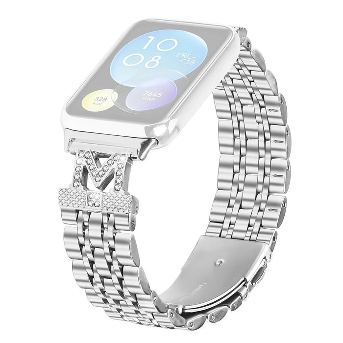 For Xiaomi Smart Band 10 Pro / 9 Pro / 8 Pro / Redmi Watch 6 / 5 / 4 Watch Band Stainless Steel Strap with Rhinestone Decor M-Shaped Connector - Silver - 1