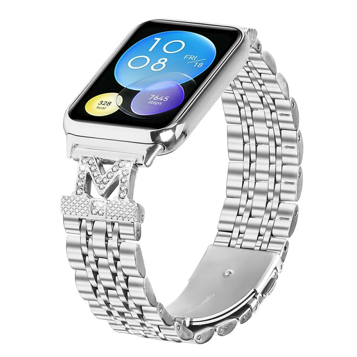For Xiaomi Smart Band 10 Pro / 9 Pro / 8 Pro / Redmi Watch 6 / 5 / 4 Watch Band Stainless Steel Strap with Rhinestone Decor M-Shaped Connector - Silver - 2