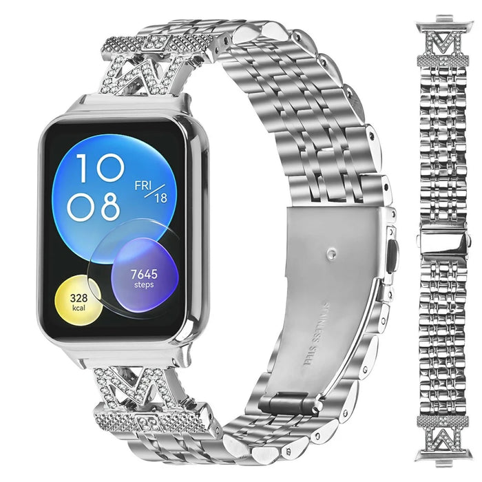 For Xiaomi Smart Band 10 Pro / 9 Pro / 8 Pro / Redmi Watch 6 / 5 / 4 Watch Band Stainless Steel Strap with Rhinestone Decor M-Shaped Connector - Silver - 3
