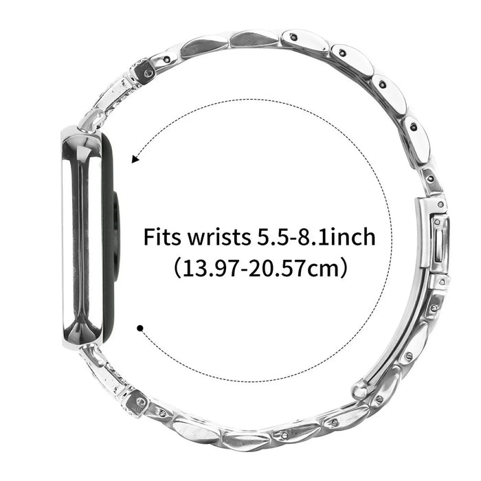 For Xiaomi Smart Band 10 Pro / 9 Pro / 8 Pro / Redmi Watch 6 / 5 / 4 Watch Band Stainless Steel Strap with Rhinestone Decor M-Shaped Connector - Silver - 7