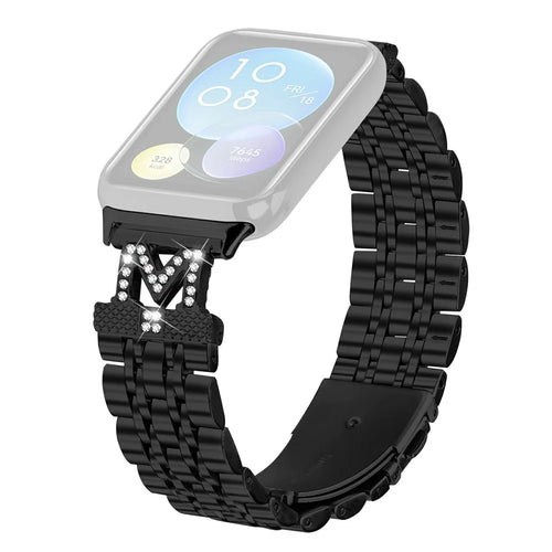 For Xiaomi Smart Band 10 Pro / 9 Pro / 8 Pro / Redmi Watch 6 / 5 / 4 Watch Band Stainless Steel Metal Strap with M Shape Connector Rhinestone Decor - Black - 1