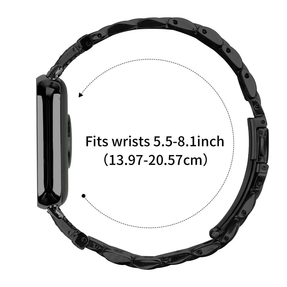For Xiaomi Smart Band 10 Pro / 9 Pro / 8 Pro / Redmi Watch 6 / 5 / 4 Watch Band Stainless Steel Metal Strap with M Shape Connector Rhinestone Decor - Black - 7