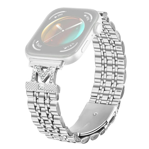 For Huawei Watch Fit 3 Watch Band Stainless Steel Strap with Rhinestone Decor M-Shaped Connector - Silver - 1