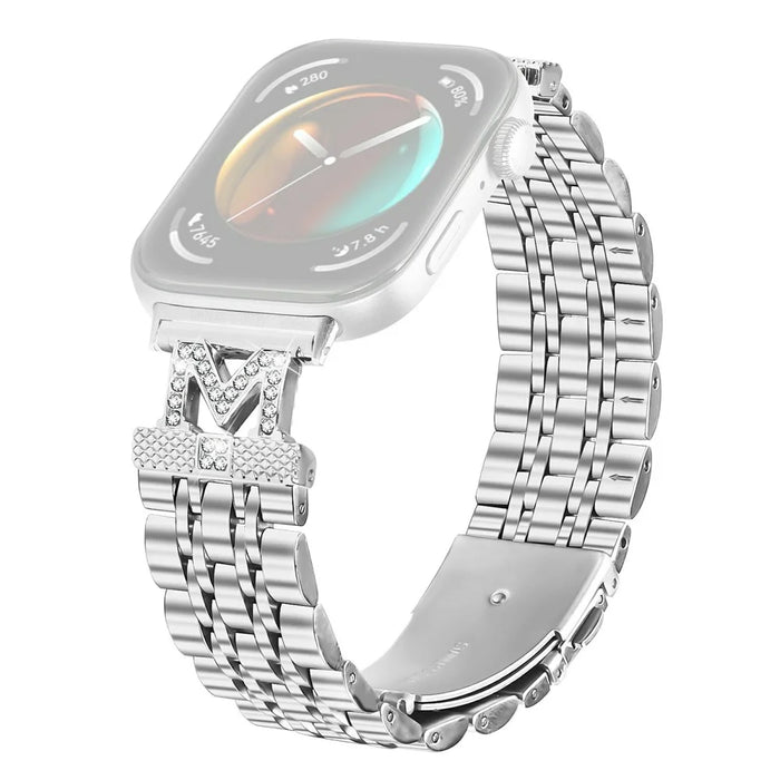 For Huawei Watch Fit 3 Watch Band Stainless Steel Strap with Rhinestone Decor M-Shaped Connector - Silver - 1
