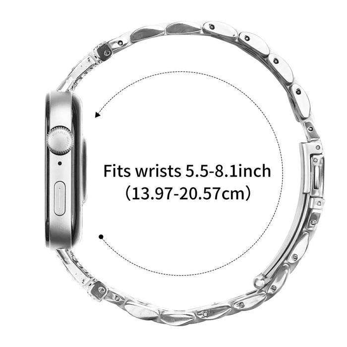 For Huawei Watch Fit 3 Watch Band Stainless Steel Strap with Rhinestone Decor M-Shaped Connector - Silver - 7