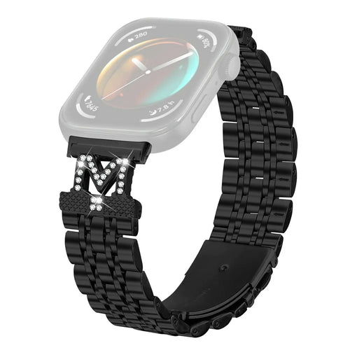 For Huawei Watch Fit 3 Watch Band Stainless Steel Metal Strap with M Shape Connector Rhinestone Decor - Black - 1